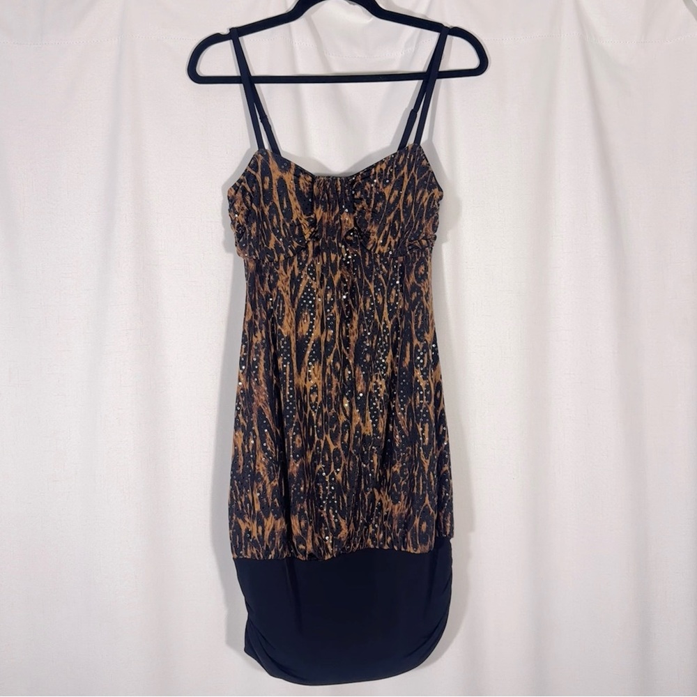 La Belle Y2K Leopard Print Sparkle Mini Dress